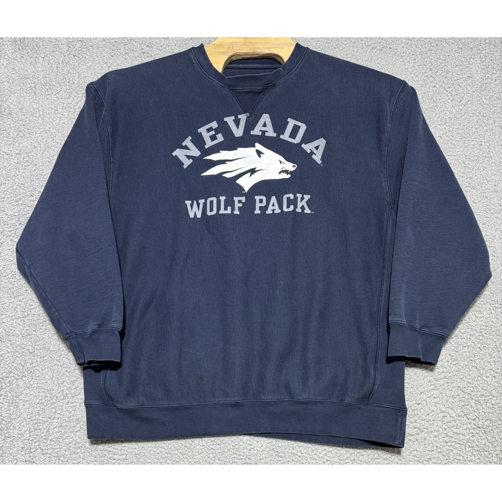 Vintage Jansport Nevada Wolf Pack Crewneck Sweater Mens XL Blue